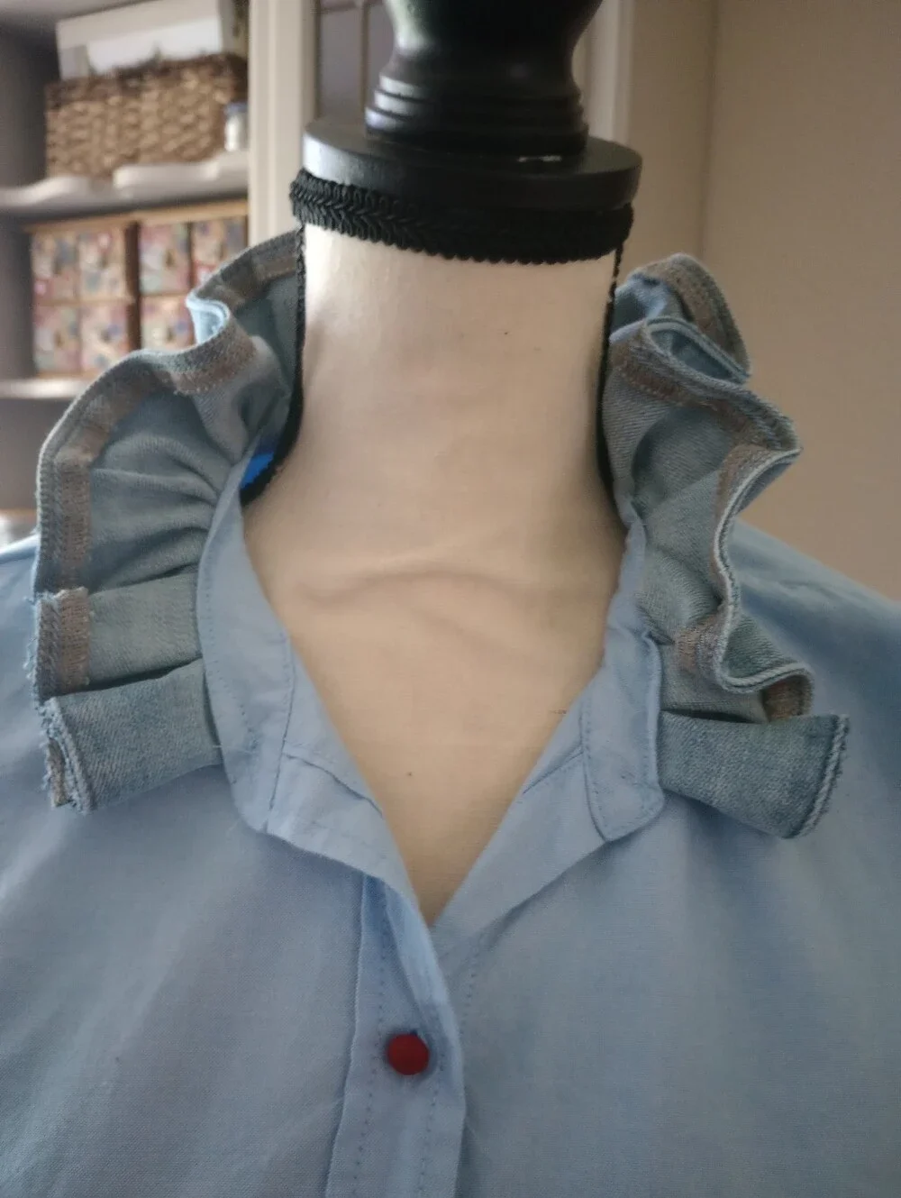 Light Blue Ruffle Collar Button-Up Shirt - Picture 7 of 10